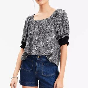 Loft Deco Smocked Square Neck Blouse
